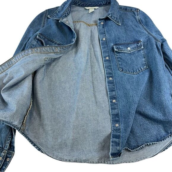 H&M Denim Pearl Snap Shirt Jacket, Small - Picture 9 of 11
